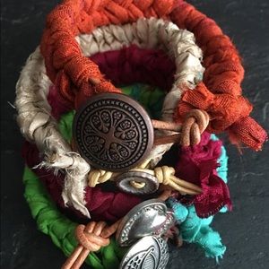 Boho sari silk and leather bracelets!